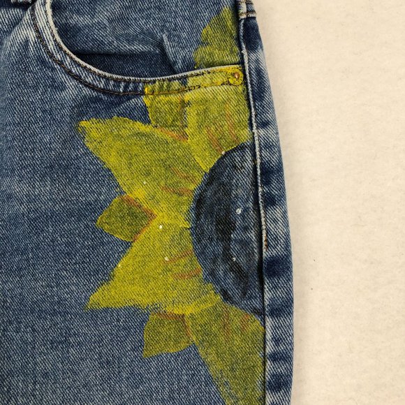 Bill Blass VTG Women's Size 6 Easy Fit Blue Custom Painted Distressed Mom Jeans - Picture 9 of 15